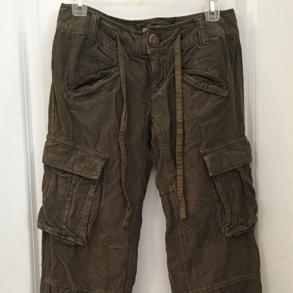 Free People - Olive Brown Corduroy Slim Fit Pants